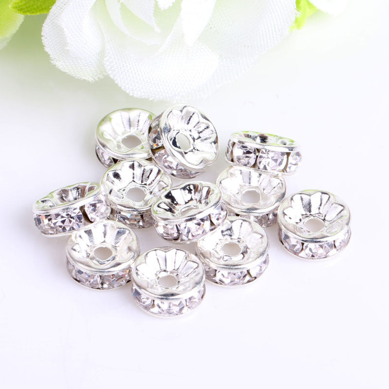 12mm Flat Round Metal Spacers with Rhinestones