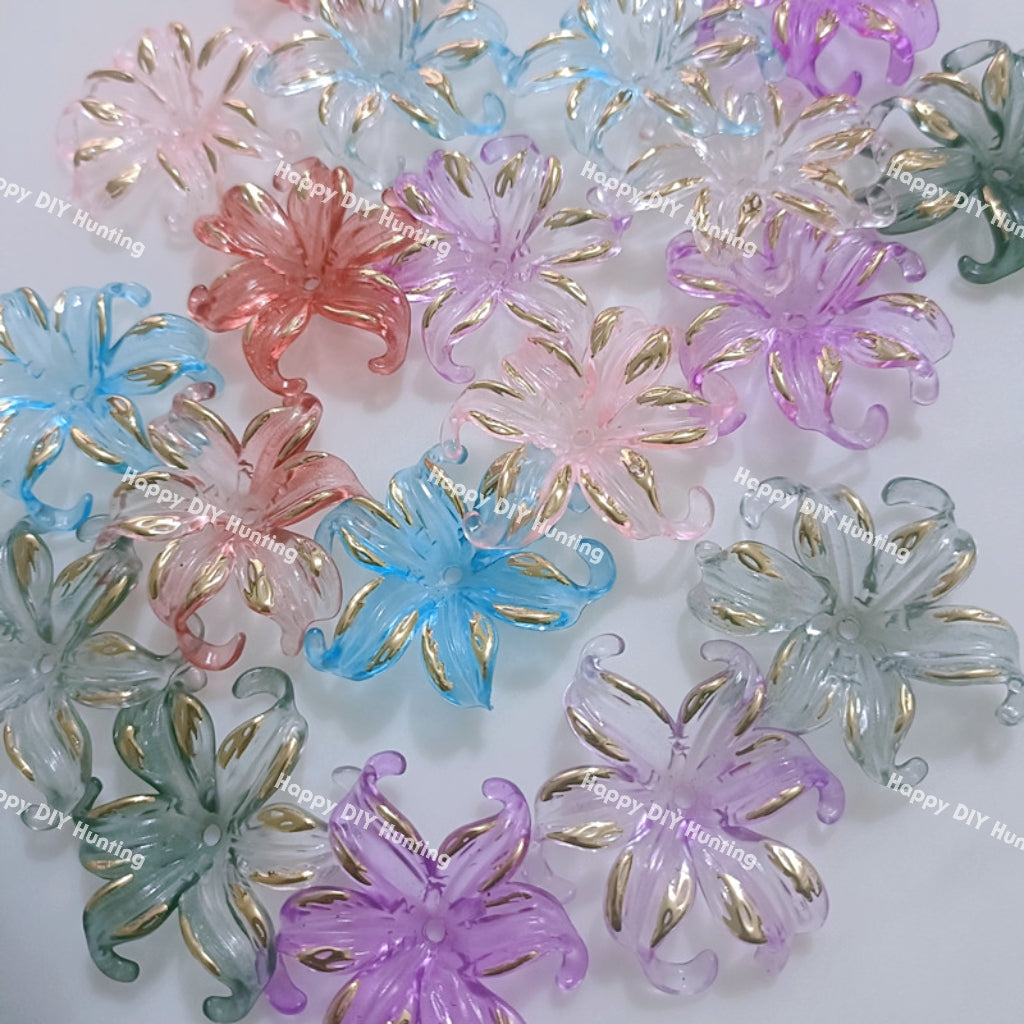 3D Flower Spacer Acrylic Beads with Gold Hot Stamping