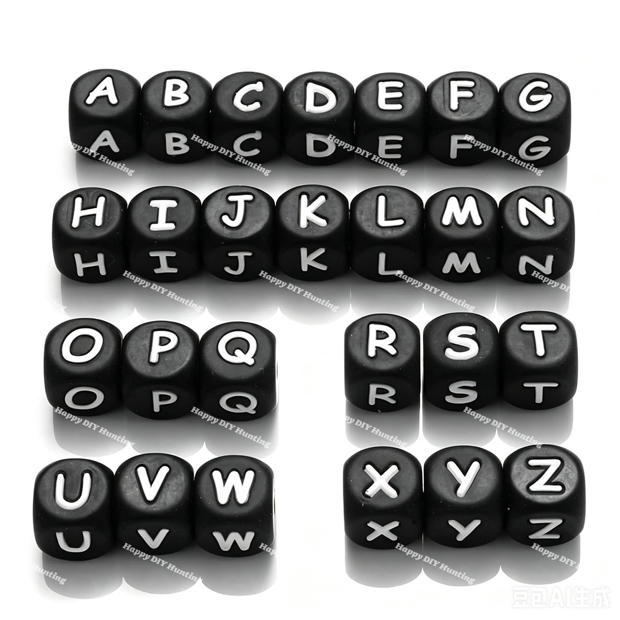 12mm Silicone Alphabet Cube Beads
