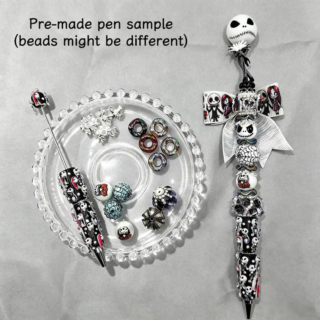 back view of spooky holiday cartoon character no-hole pen toppers, gothic holiday handmade stationery supplies