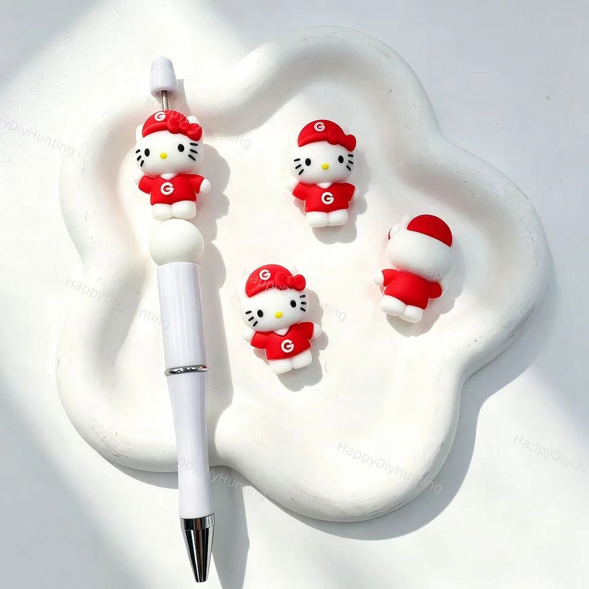 Sporty outfit cartoon cat silicone focal bead, red team jersey style, for DIY beadable pens
