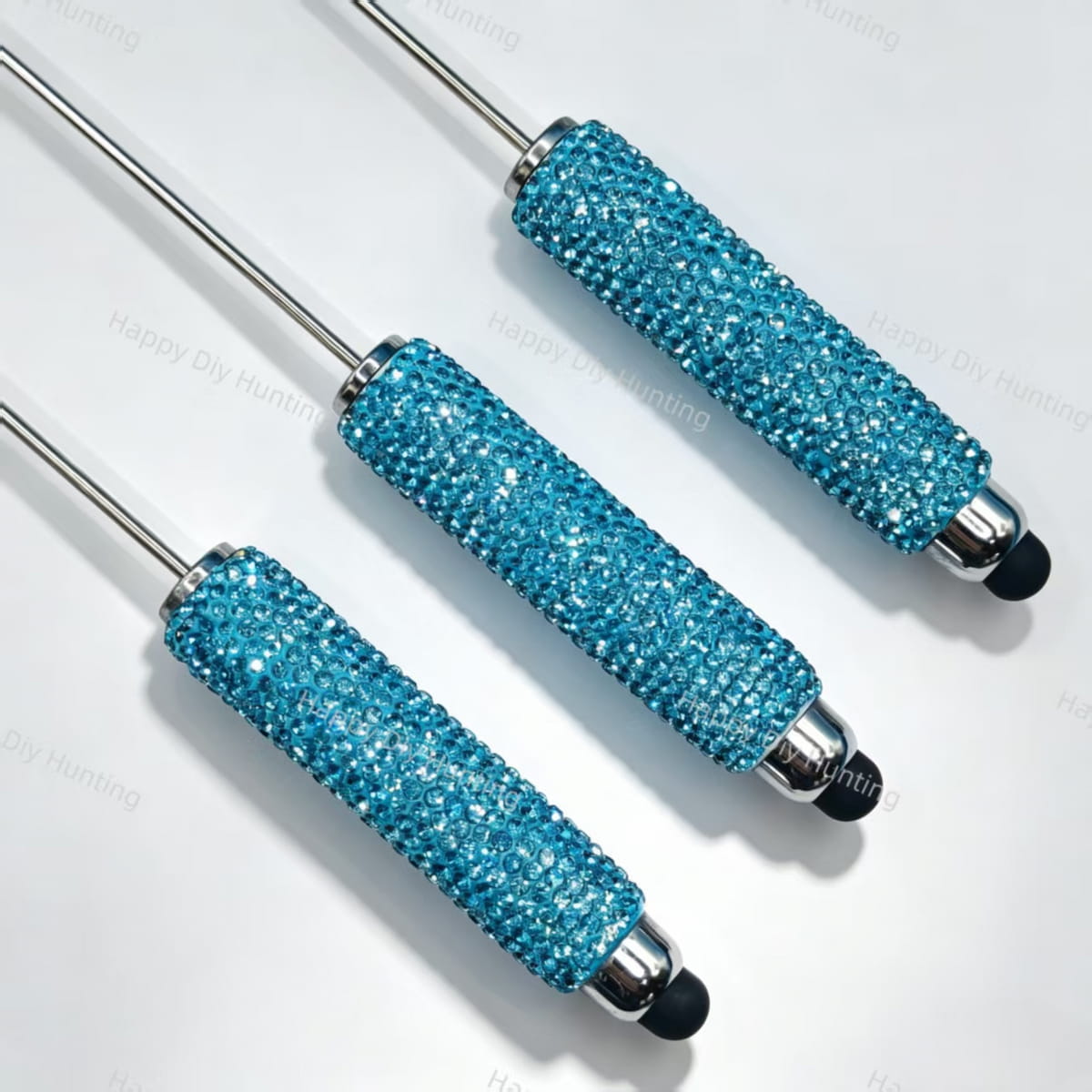 touch-screen rhinestone beadable pens in royal blue, sparkly crystal pen bases for custom pen making and craft supplies
