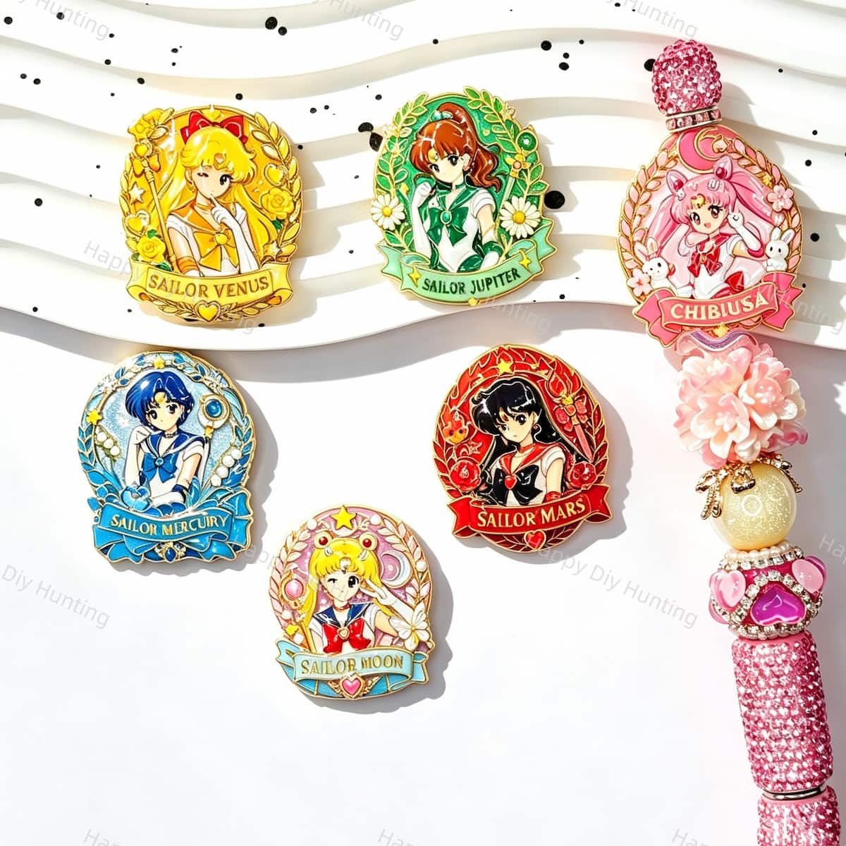 Vintage Badge Style Anime Girl Acrylic Focal Beads for custom beadable pen handmade DIY craft projects