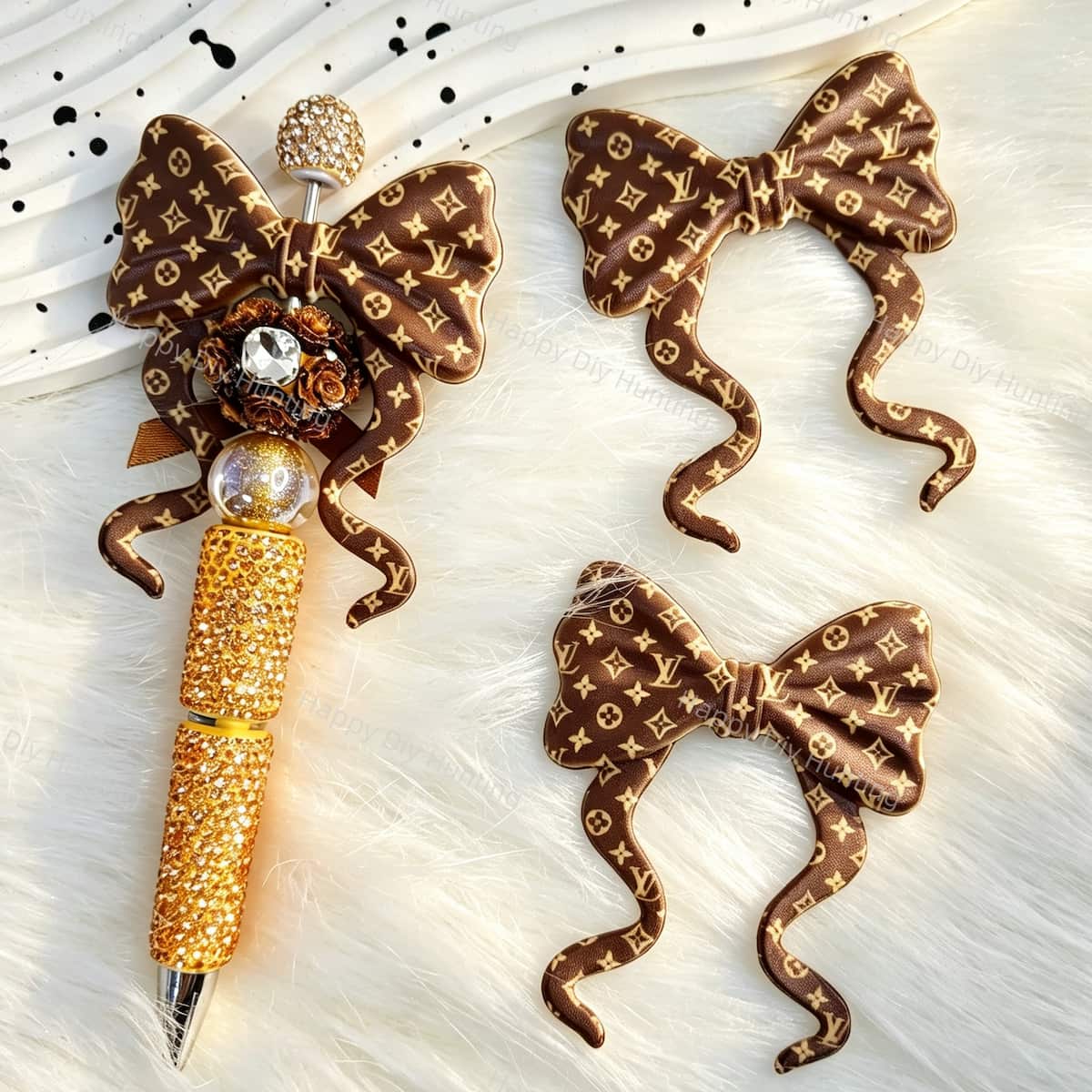 Vintage V*L Print Bow Silicone Focal Beads for custom beadable pen handmade DIY craft projects