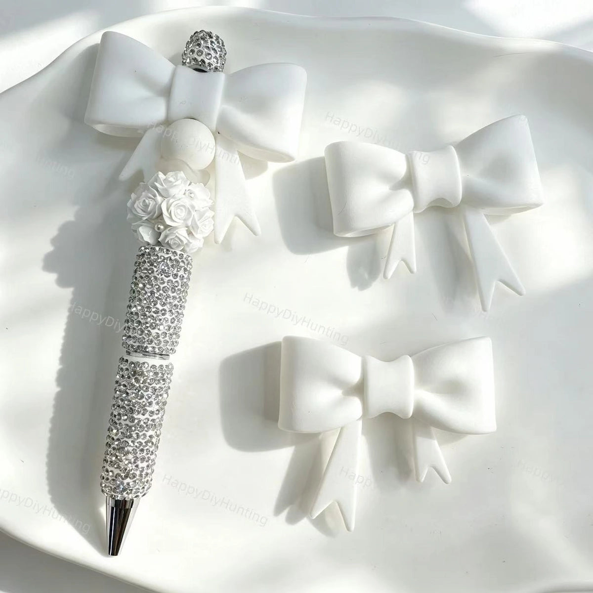White solid bow silicone focal beads for DIY beadable pens