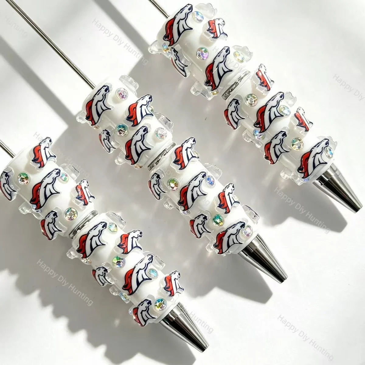 white horse sport logo printed beadable pens for diy handmade craft projects