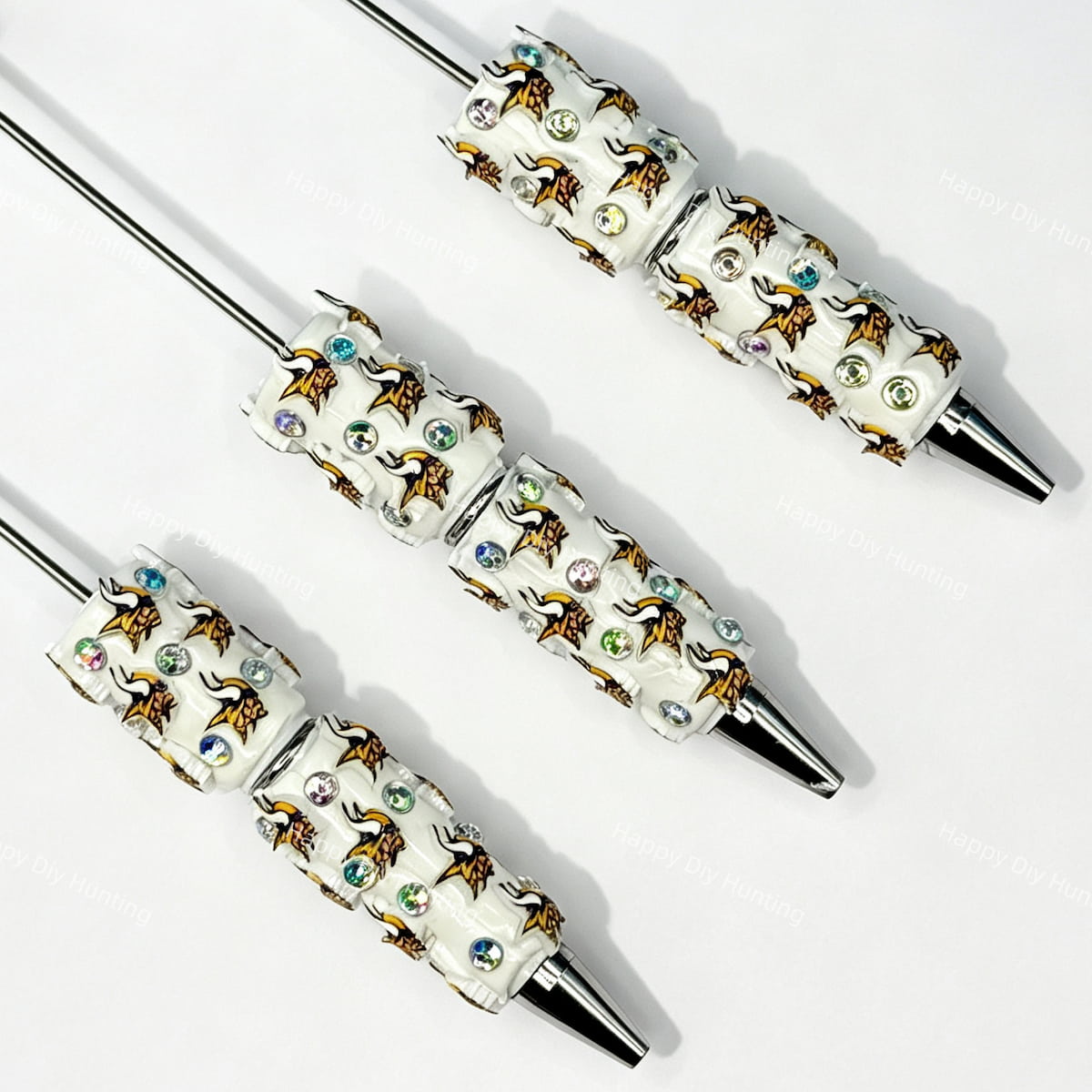 white Norseman MV football team sports beadable pens wholesale for DIY fan crafts and custom pens