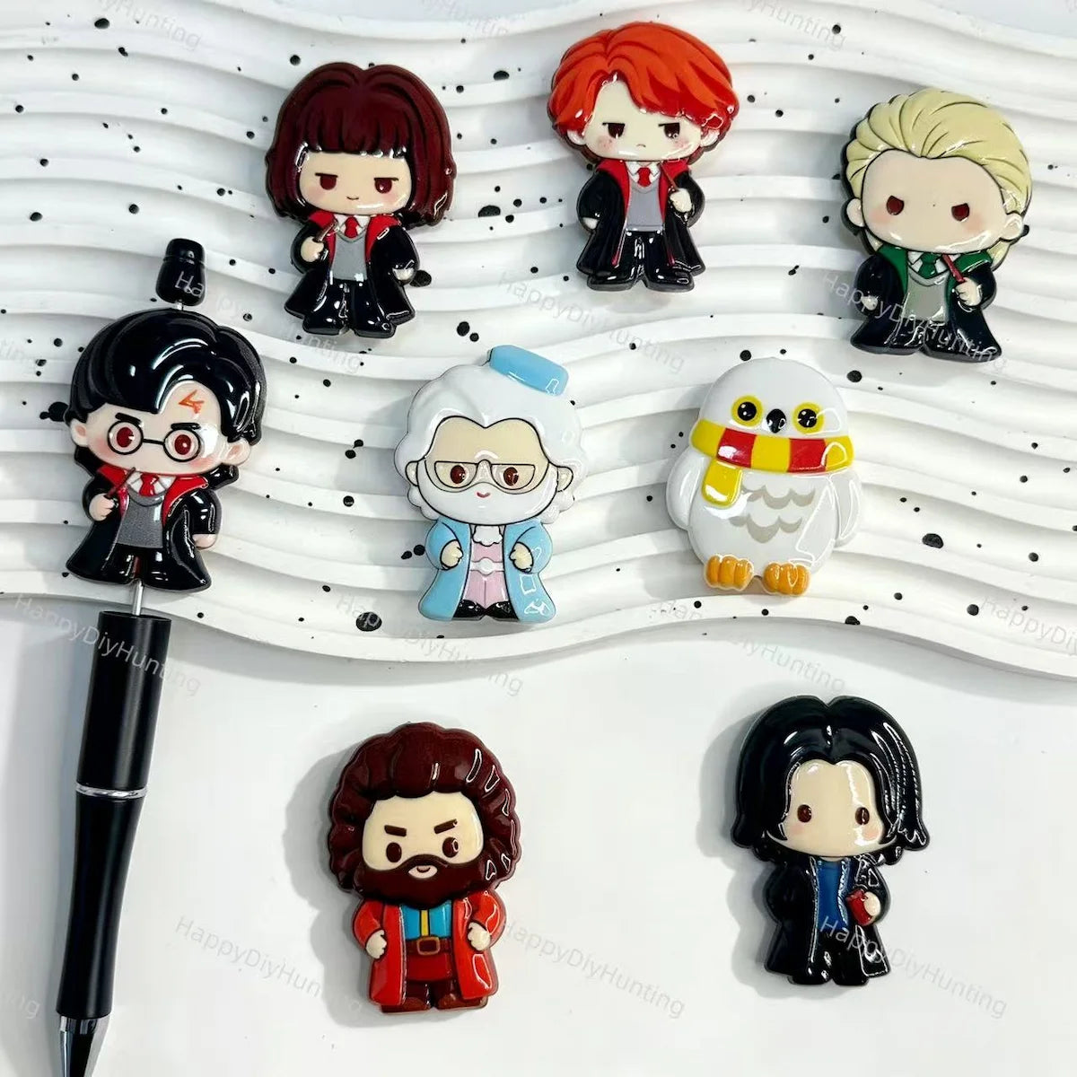 Whimsical wizard cartoon character acrylic focal beads for DIY beadable pens