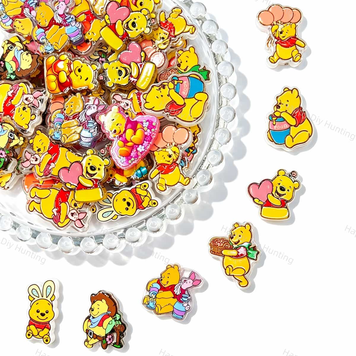 Cute Yellow Bear Cartoon Print Acrylic Focal Beads colorful cartoon graphic flat acrylic charm for bead pen DIY craft
