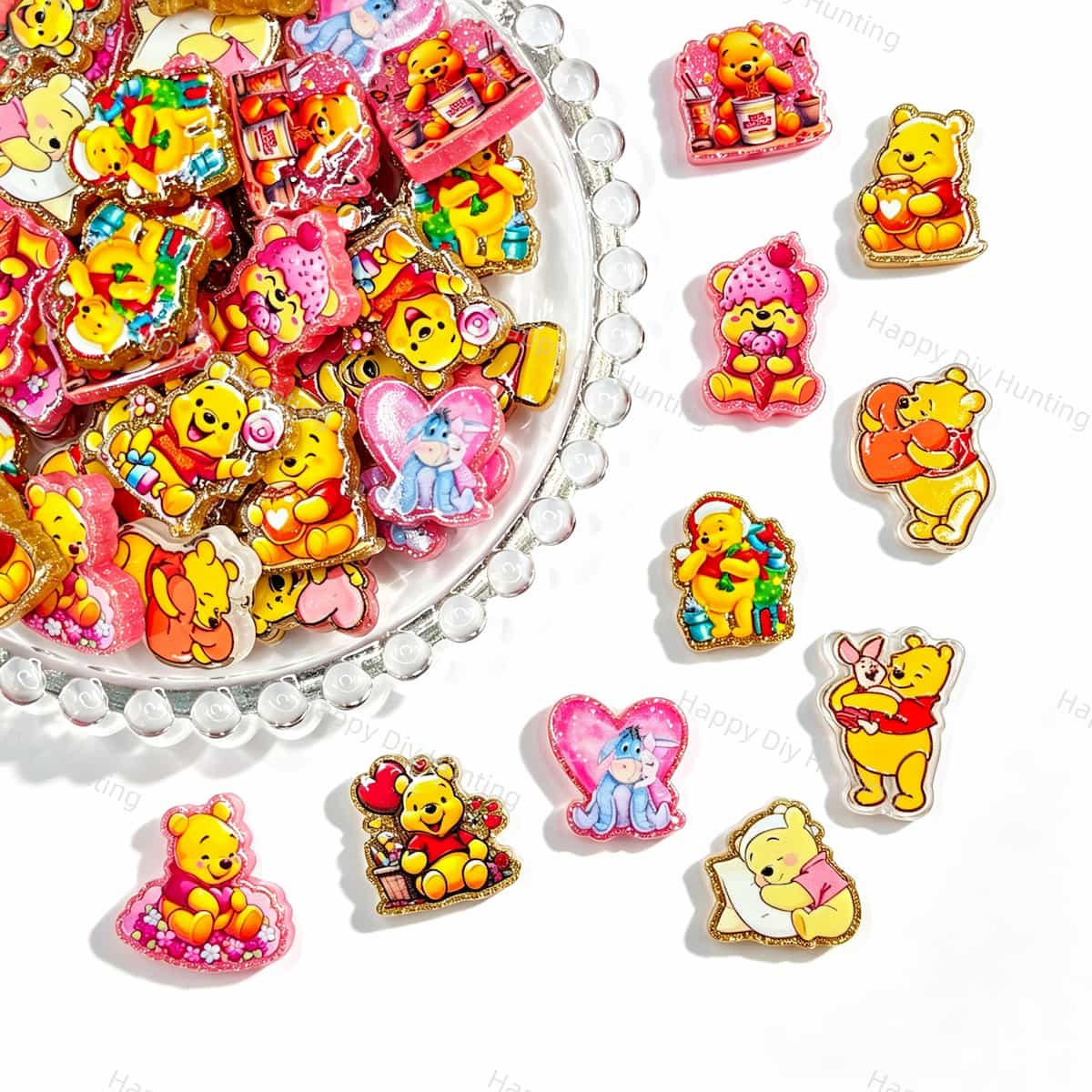 Cute Yellow Bear Cartoon Print Acrylic Focal Beads colorful cartoon graphic flat acrylic charm for bead pen DIY craft1
