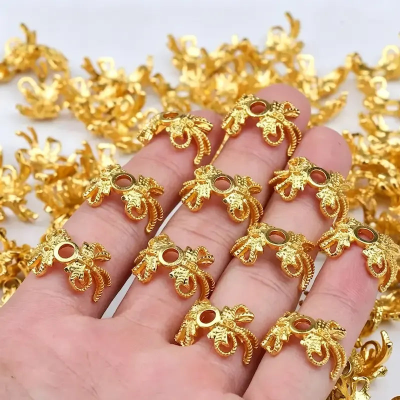 Gold Bow Bead Caps Spacer, Fits 16mm Beads, Premium DIY Jewelry Making Supplies