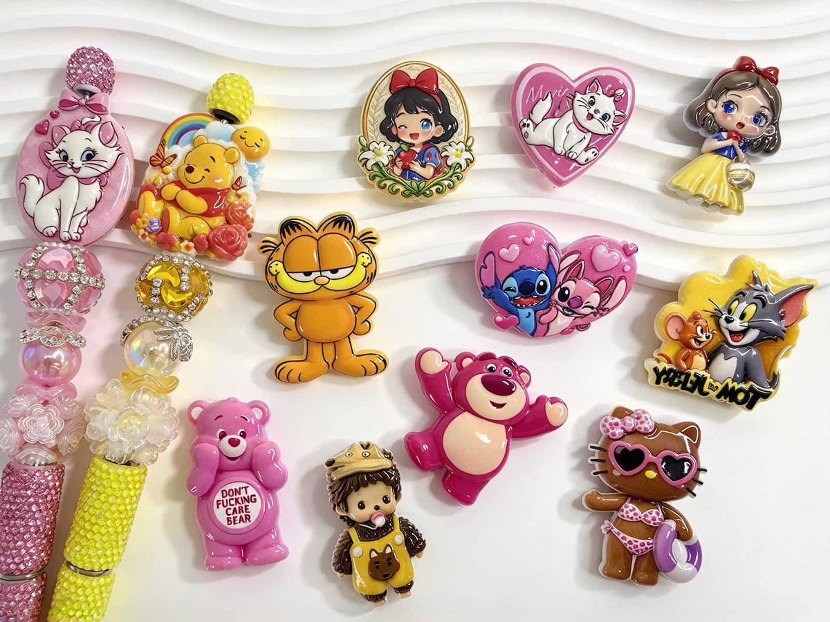 3D textured acrylic focal beads, cute cartoon character beads for diy beadable pen making