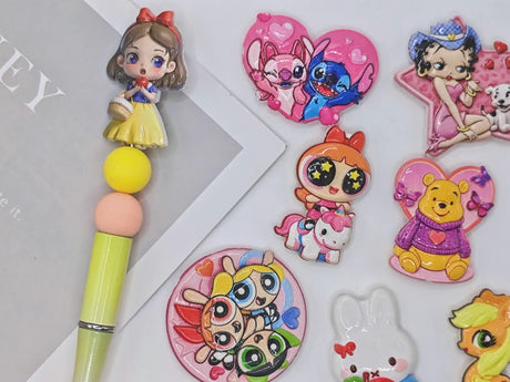 Acrylic Focal Beads Flat Printed & Textured Decorative Beads for Beadable Pens, Keychains & Jewelry Making