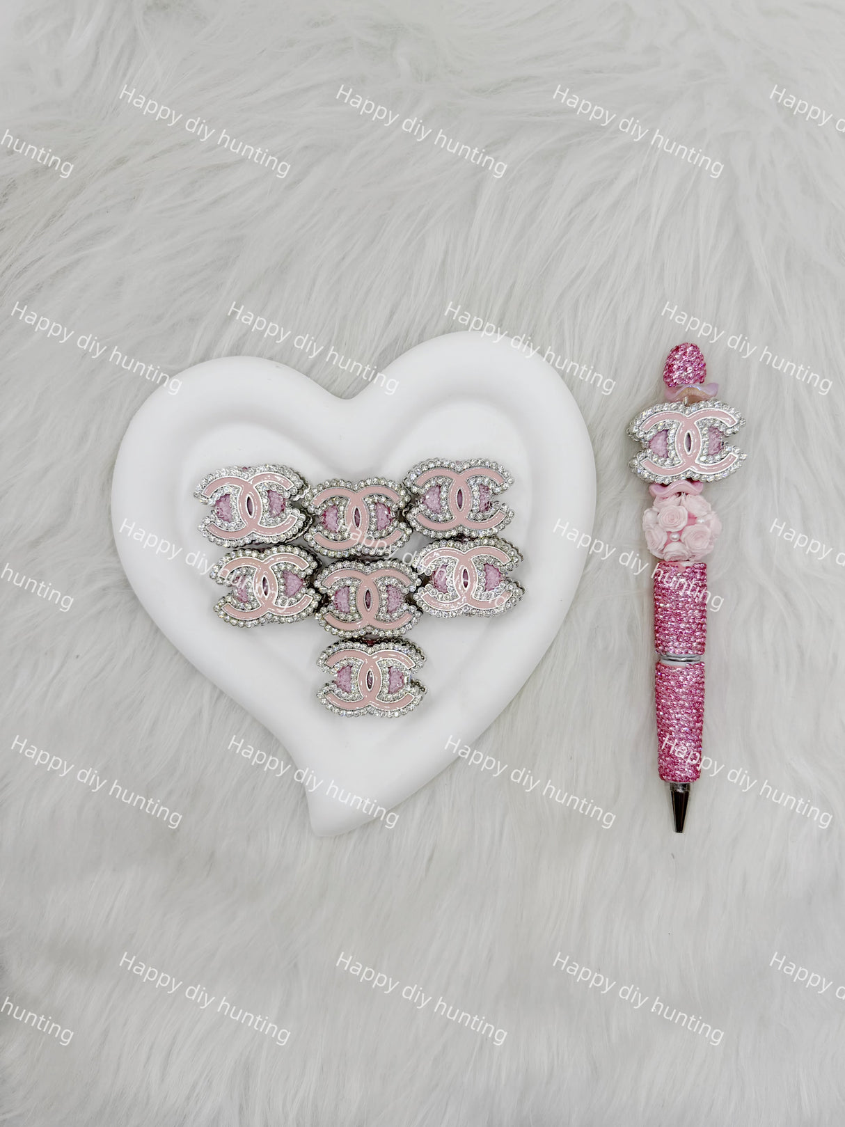 Pink with Sliver Rhinestone Designer Beads with Sliver Metal Part CC DB-015