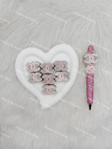 Pink with Sliver Rhinestone Designer Beads with Sliver Metal Part CC DB-015