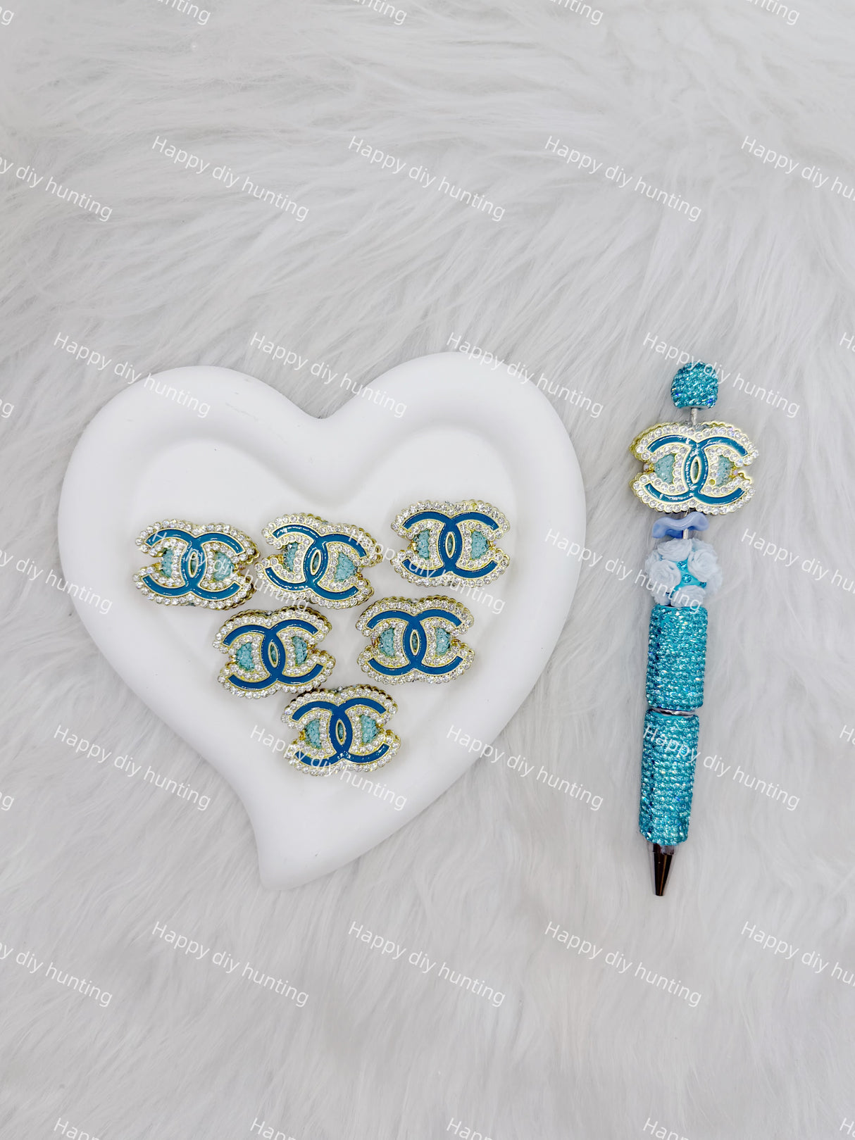 Blue with White Rhinestone  CC Designer Beads DB-019