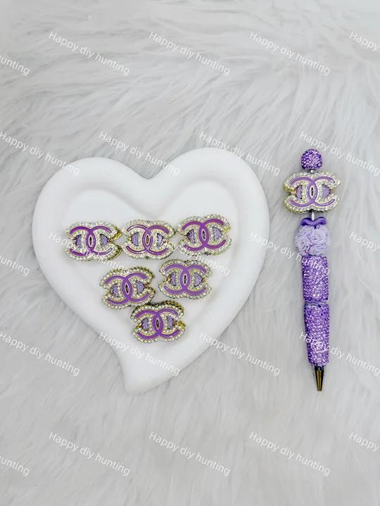 Purple with Sliver Rhinestone CC wiht Gold Metal Part Designer Beads DB-020