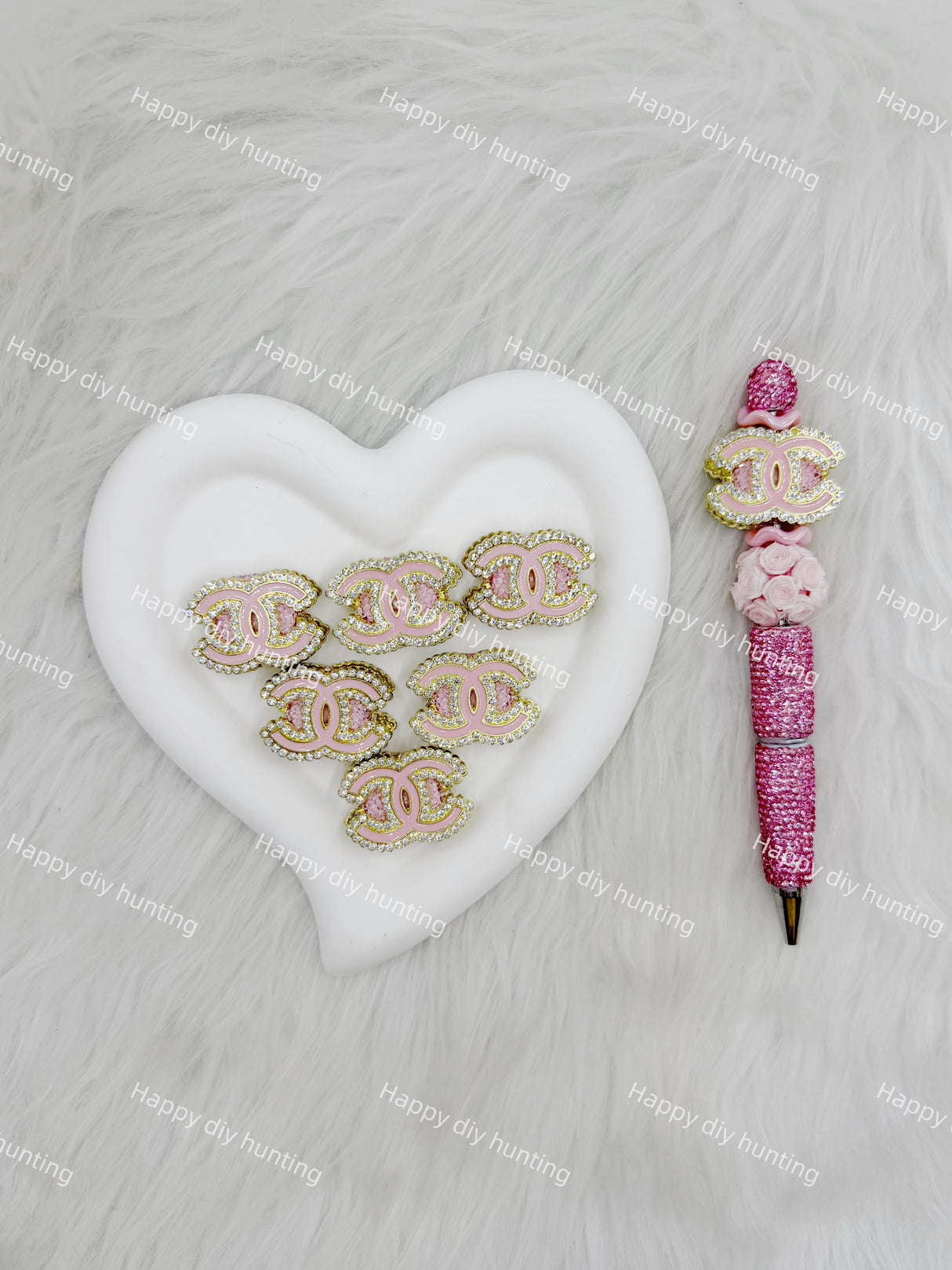 Pink withSliver Rhinestone CC Designer Beads DB-021
