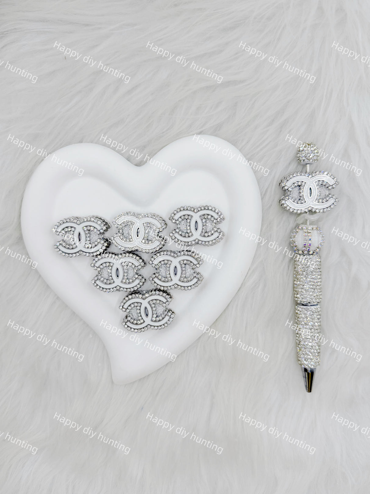 White with Sliver Rhinestone CC Designer Beads DB-029