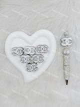 White with Sliver Rhinestone CC Designer Beads DB-029