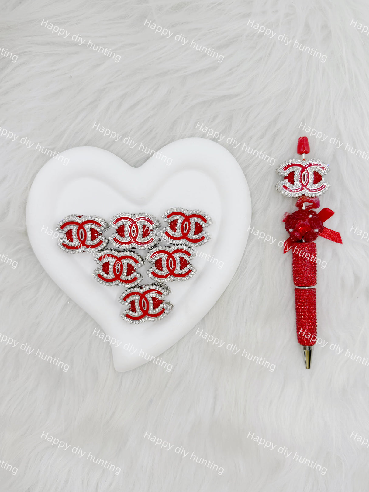 Red with Sliver Rhinestone CC Designer Beads  DB-030