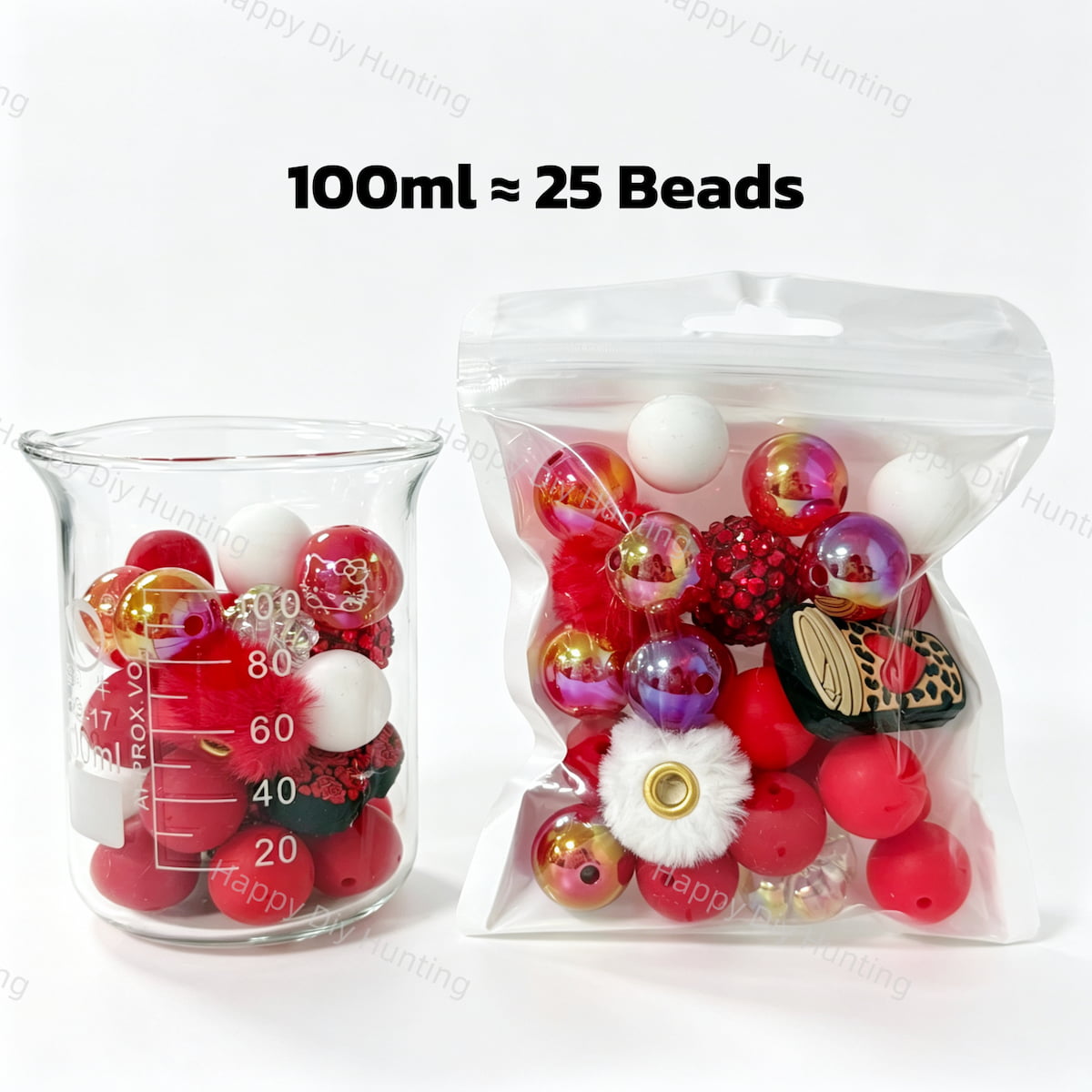 100ml Valentine themed bead mix assorted silicone acrylic craft beads