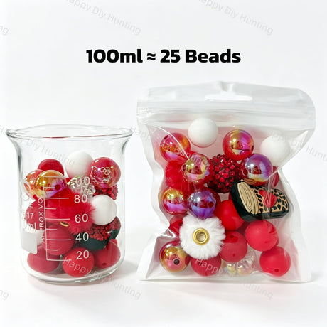 100ml Valentine themed bead mix assorted silicone acrylic craft beads