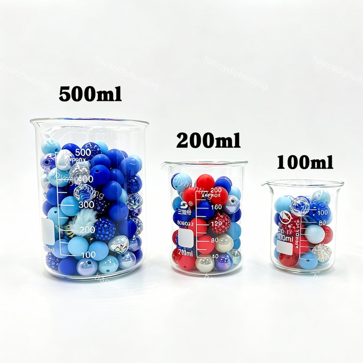 100ml 200ml 500ml Red & Blue Silicone & Acrylic bead mix volume comparison, silicone acrylic mixed beads for diy craft