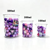 100ml 200ml 500ml dreamy purple Silicone & Acrylic bead mix volume comparison, silicone acrylic mixed beads for craft