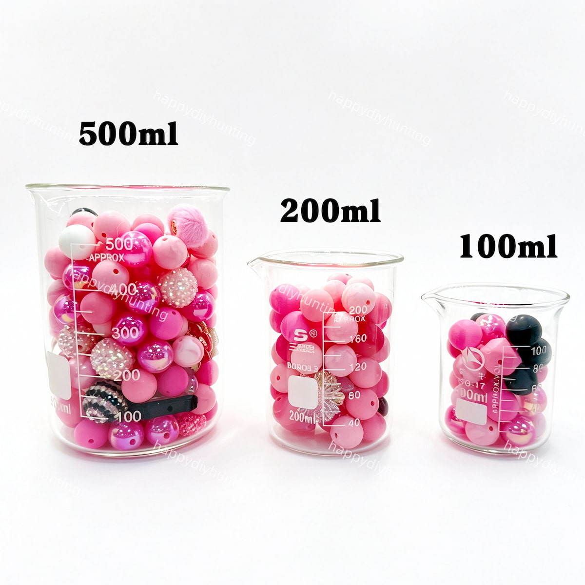100ml 200ml 500ml romantic pink Silicone & Acrylic bead mix volume comparison, silicone acrylic mixed beads for craft