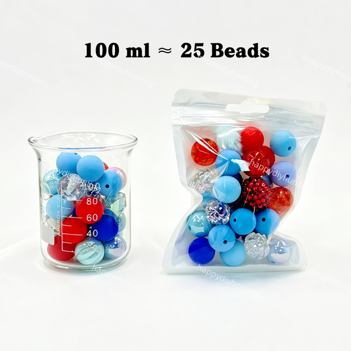 100ml Red & Blue Silicone & Acrylic bead mix, bead set for handmade crafts