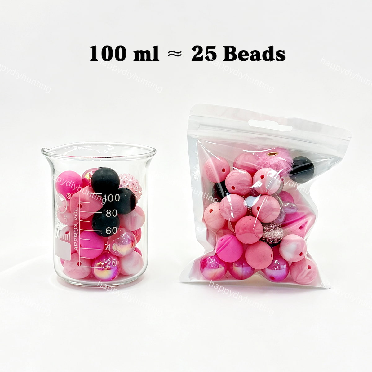 100ml romantic pink Silicone & Acrylic bead mix, mixed focal beads for diy keychain crafts