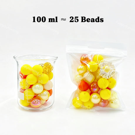 100ml sunshine bright Silicone & Acrylic bead mix, mixed focal beads for diy keychain crafts