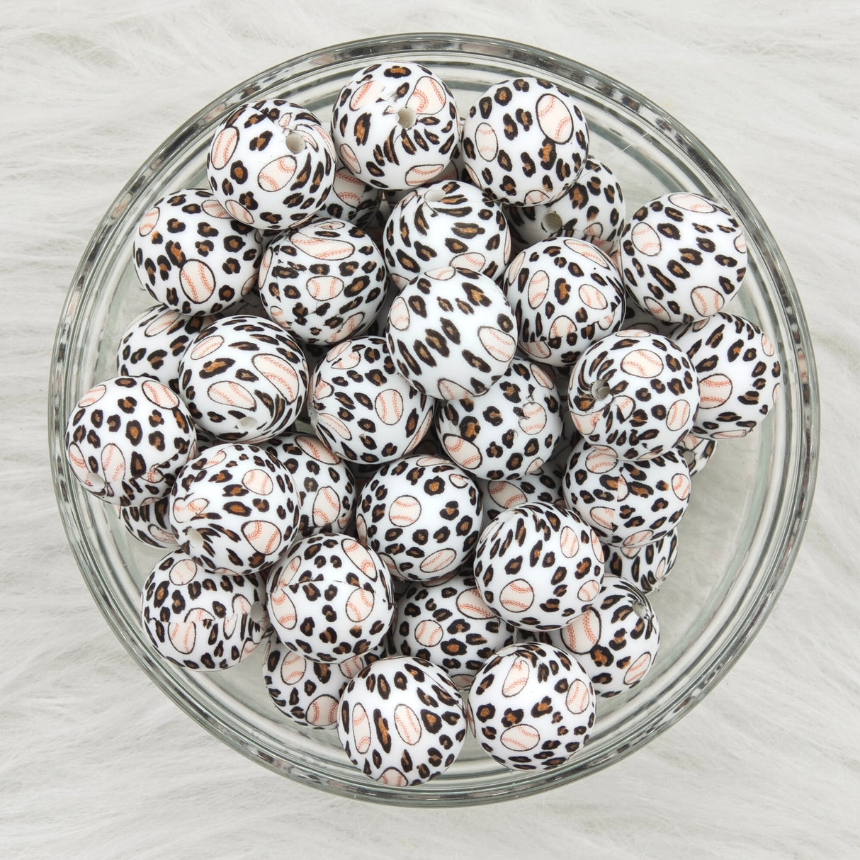 15mm baseball leopard Printed Silicone Beads