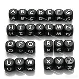 12mm Black silicone alphabet cube beads full A-Z food grade silicone letter beads