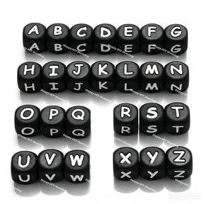 12mm Black silicone alphabet cube beads full A-Z food grade silicone letter beads