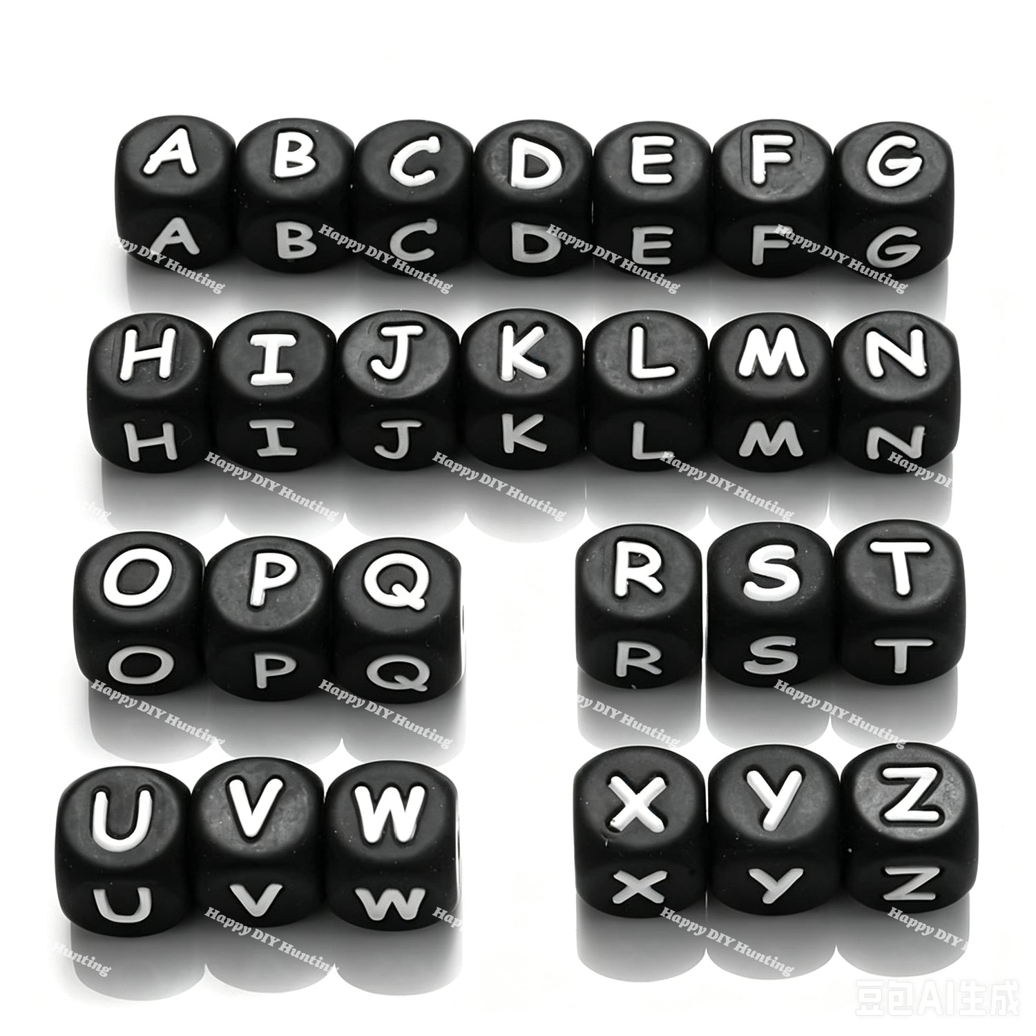 12mm Black silicone alphabet cube beads full A-Z food grade silicone letter beads