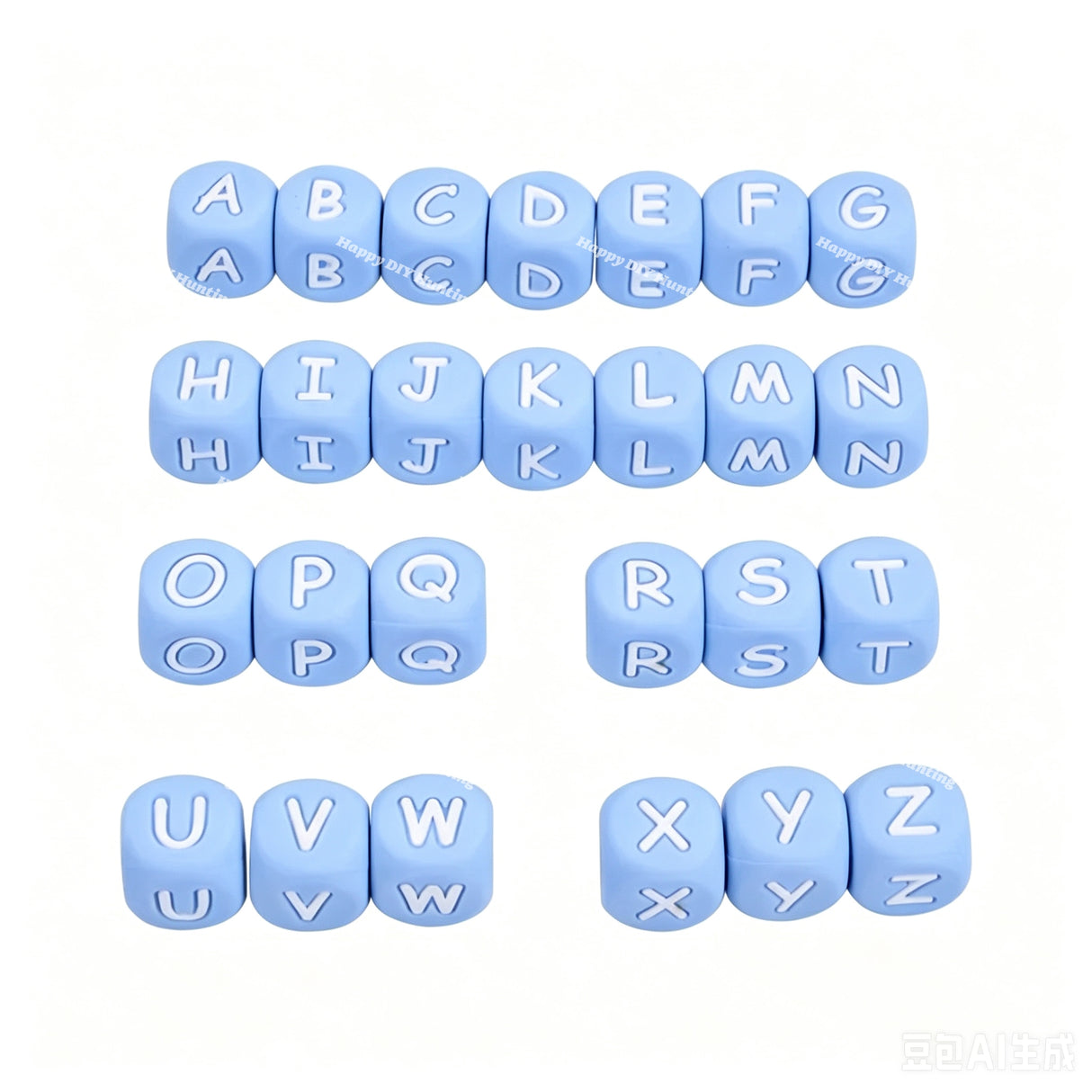 12mm Blue silicone alphabet cube beads full A-Z food grade silicone letter beads