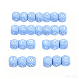 12mm Blue silicone alphabet cube beads full A-Z food grade silicone letter beads