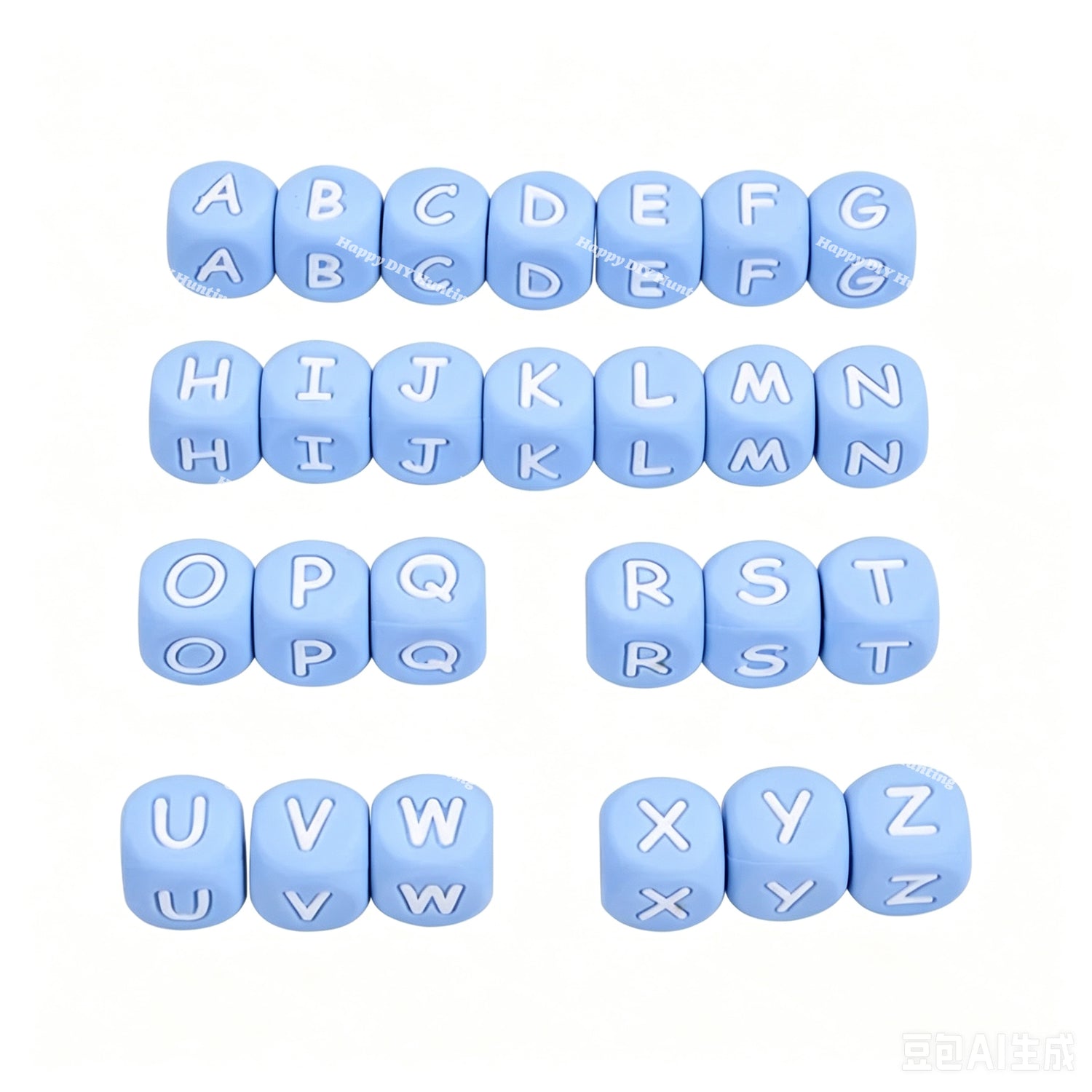 12mm Blue silicone alphabet cube beads full A-Z food grade silicone letter beads
