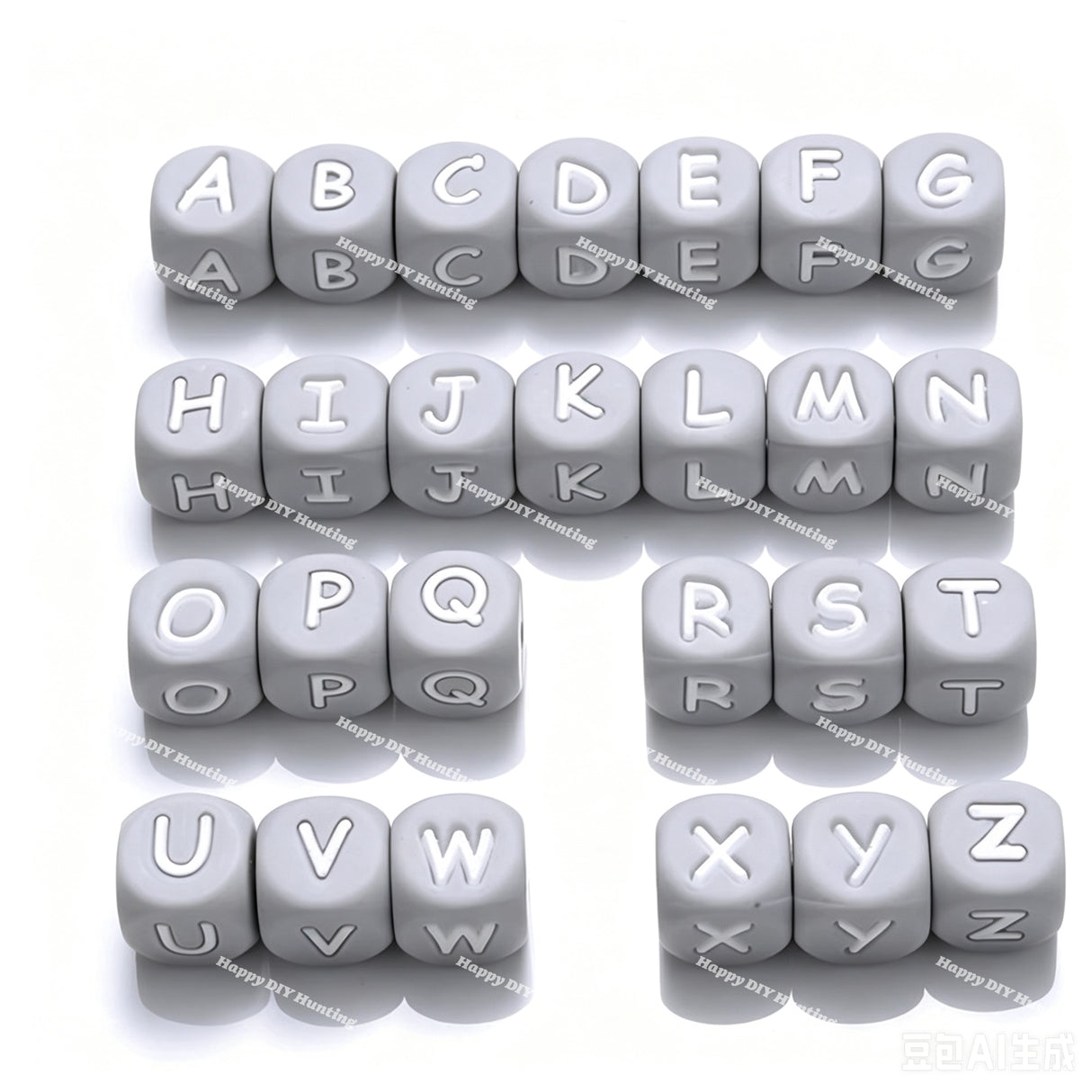 12mm Grey silicone alphabet cube beads full A-Z food grade silicone letter beads