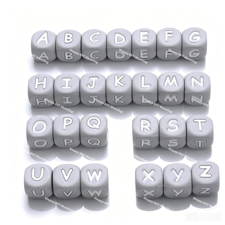 12mm Grey silicone alphabet cube beads full A-Z food grade silicone letter beads