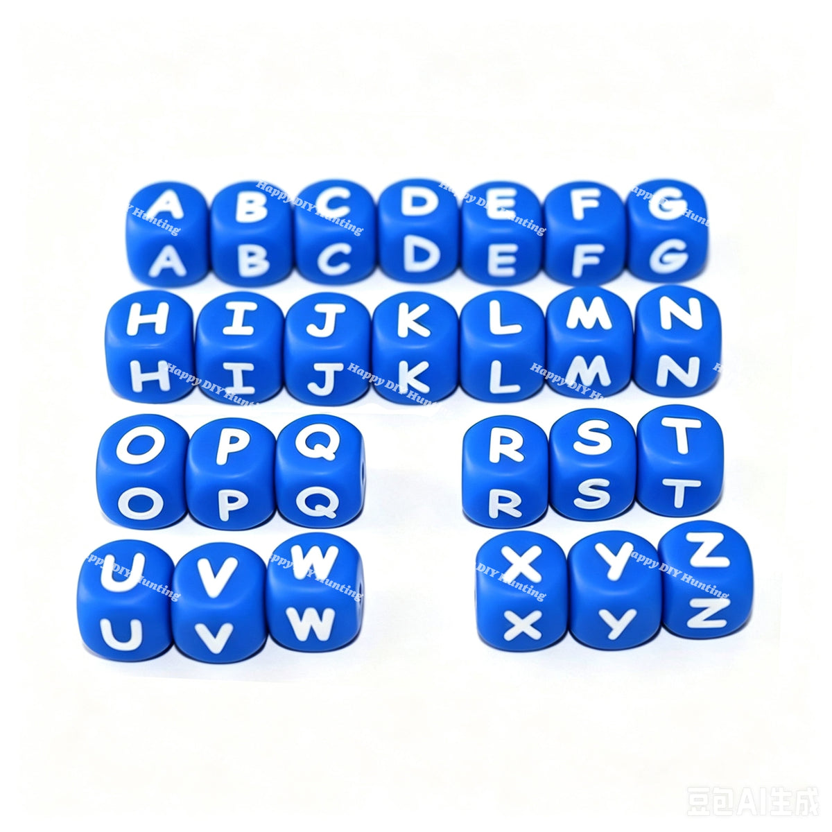 12mm Hot Blue silicone alphabet cube beads full A-Z food grade silicone letter beads