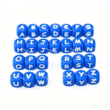 12mm Hot Blue silicone alphabet cube beads full A-Z food grade silicone letter beads