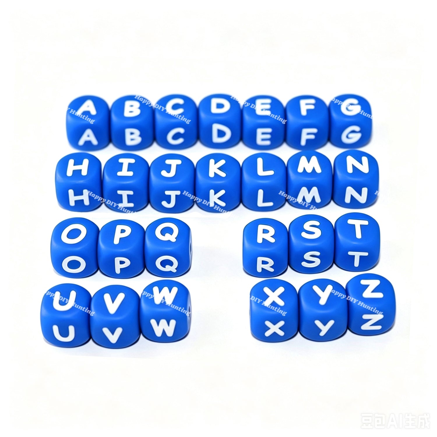 12mm Hot Blue silicone alphabet cube beads full A-Z food grade silicone letter beads