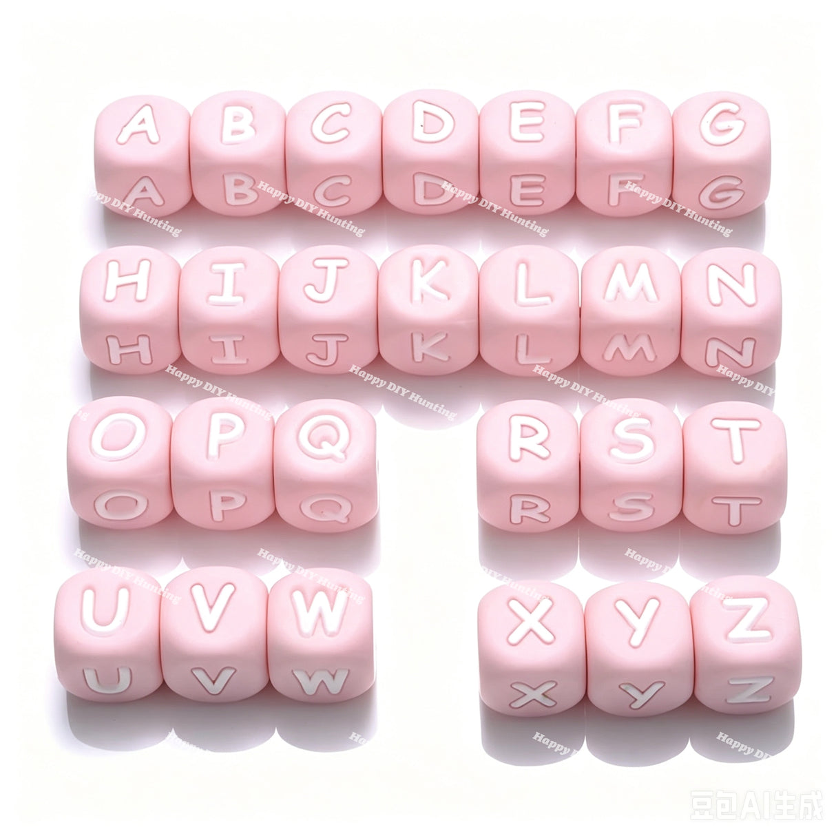 12mm Pink silicone alphabet cube beads full A-Z food grade silicone letter beads