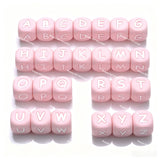 12mm Pink silicone alphabet cube beads full A-Z food grade silicone letter beads