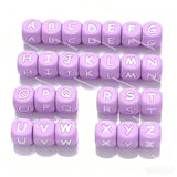 12mm Purple silicone alphabet cube beads full A-Z food grade silicone letter beads