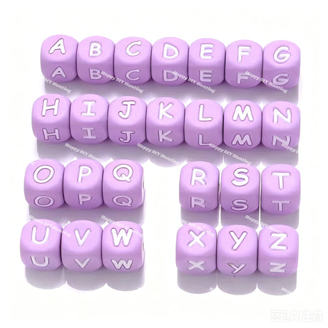 12mm Purple silicone alphabet cube beads full A-Z food grade silicone letter beads