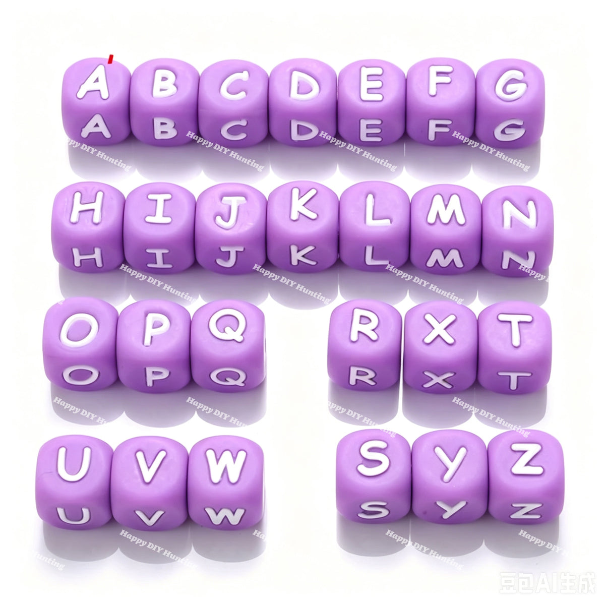 12mm Purple silicone alphabet cube beads full A-Z food grade silicone letter beads